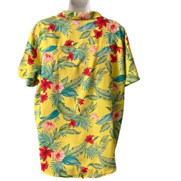Forever 21 Womens Yellow Floral Short Sleeve Button-Down Hawaiian Shirt Large - Picture 6 of 12